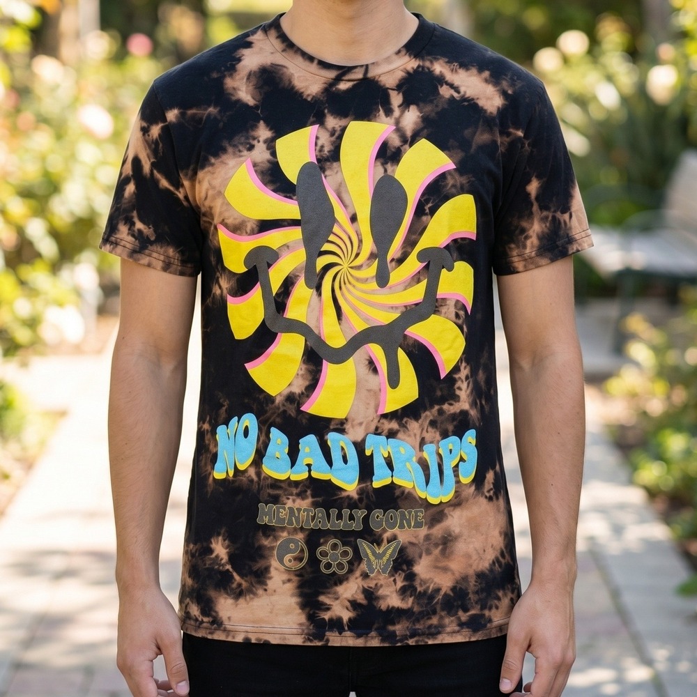 Popular Poison No Bad Trips Acid Wash Tie Dye Graphic Tee Black Mens Small